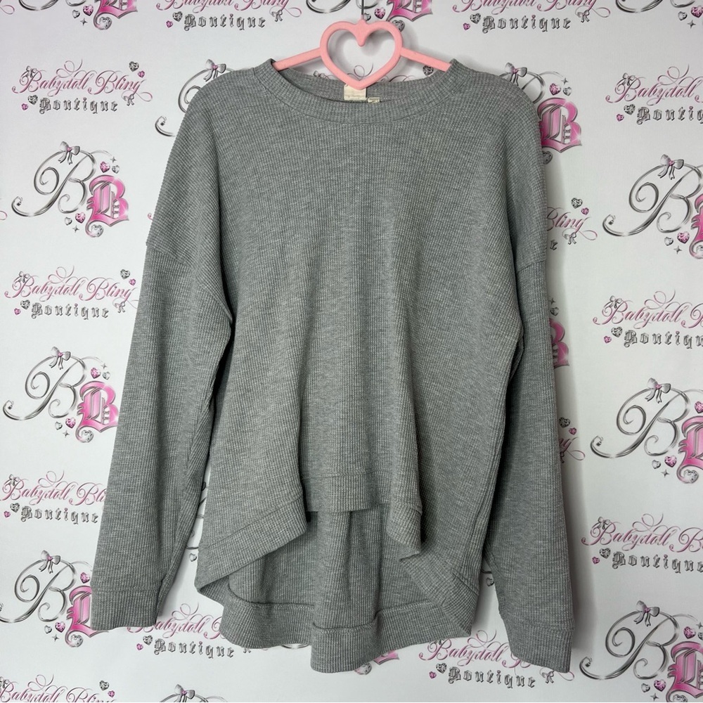 Oak & ivy sweater shirt pull over long sleeve waffle knit thermal Gray Top